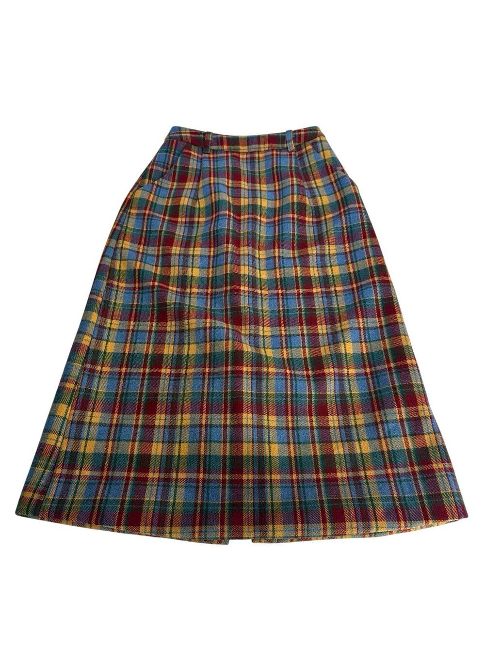 Serious Zizifei Womens Blue Yellow Red Tartan Wool Plaid A-Line Skirt Pockets - Picture 1 of 8